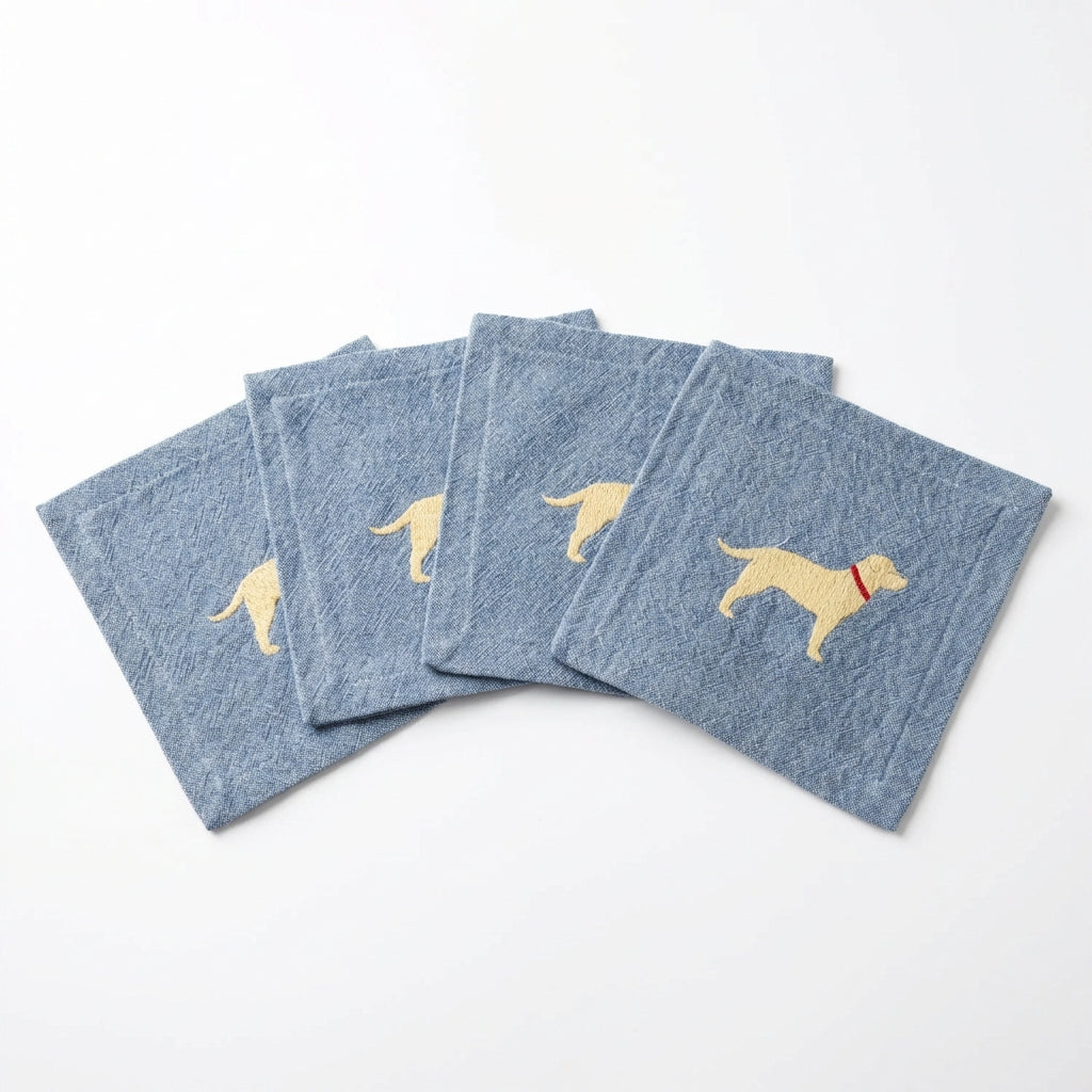 Linen Dog Embroidered Cocktail Napkins