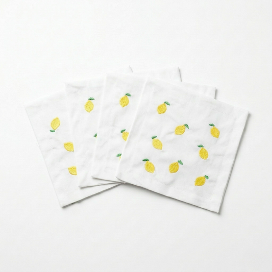 Embroidered Lemon Cocktail Napkins