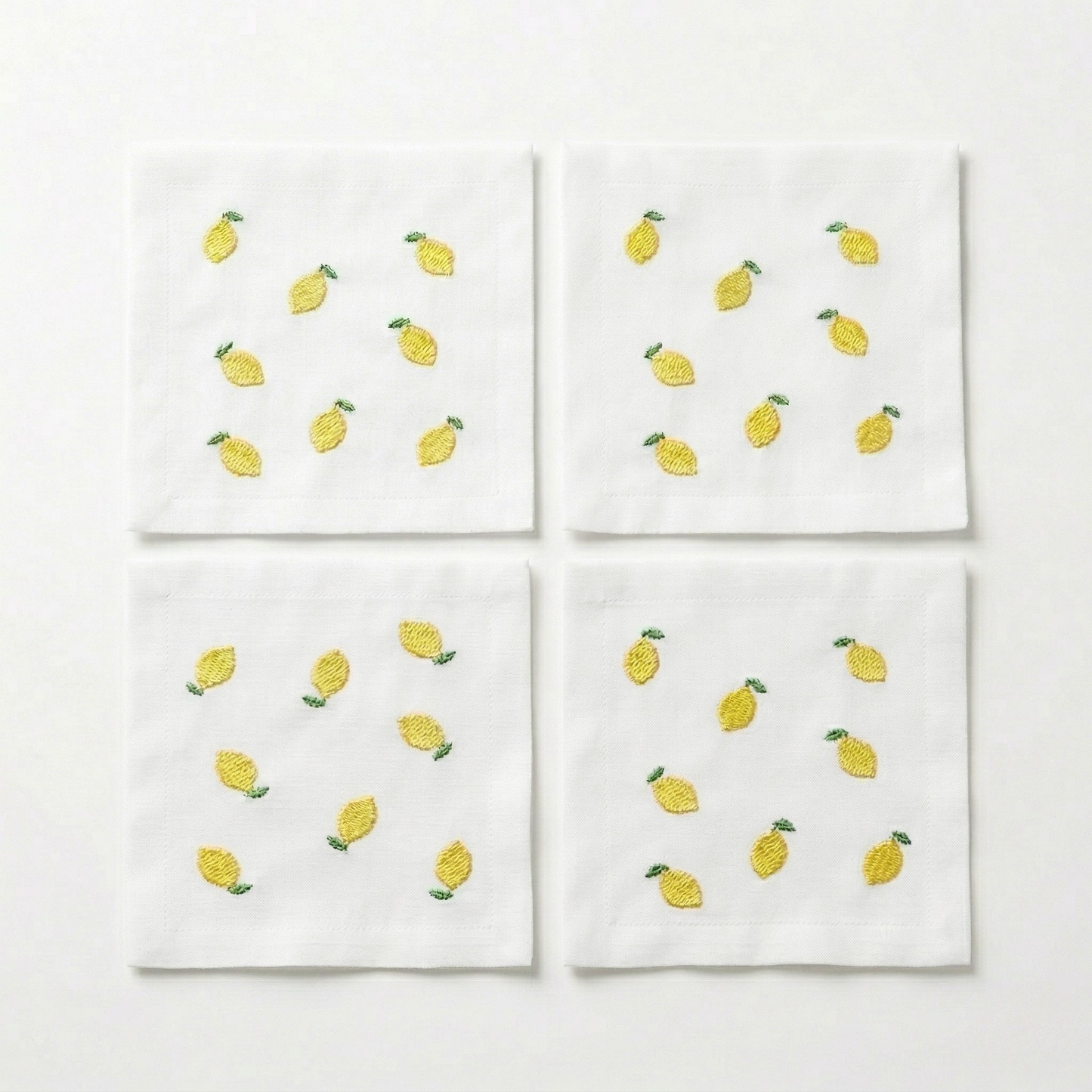 Embroidered Lemon Cocktail Napkins