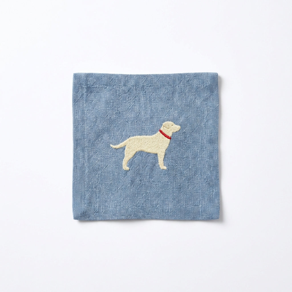 Linen Dog Embroidered Cocktail Napkins