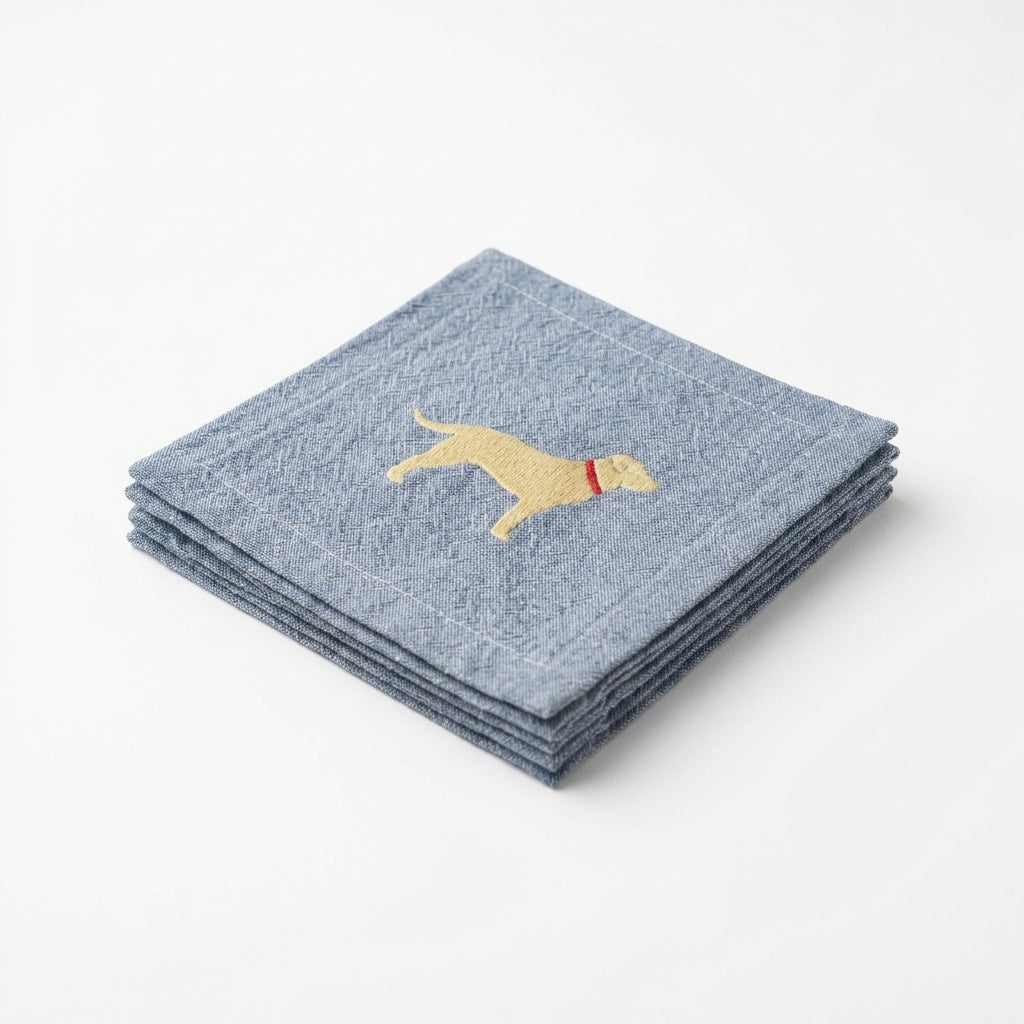 Linen Dog Embroidered Cocktail Napkins