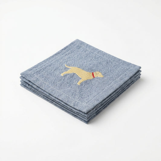 Linen Dog Embroidered Cocktail Napkins